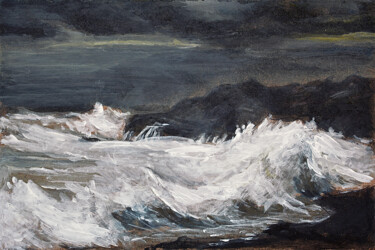 Malarstwo zatytułowany „Stormy sea at night” autorstwa Asan Kurtmalaiev, Oryginalna praca, Akryl