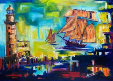 Malerei mit dem Titel "Lighthouse" von Aynur Gürsoy, Original-Kunstwerk, Öl