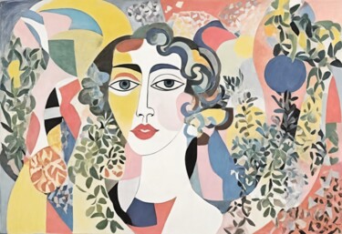 Peinture intitulée "Woman with a Blosso…" par Asel, Œuvre d'art originale, Acrylique Monté sur Châssis en bois