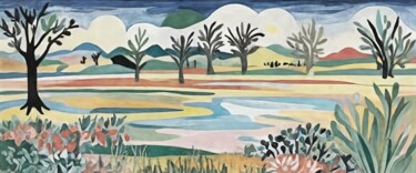 Peinture intitulée "Riverside Tranquili…" par Asel, Œuvre d'art originale, Acrylique Monté sur Châssis en bois