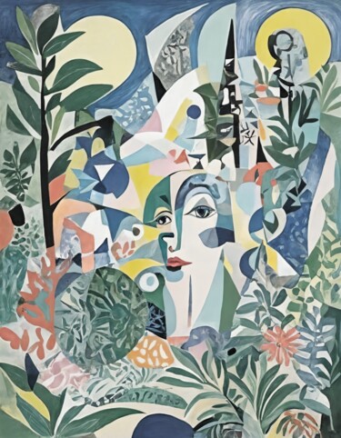 Peinture intitulée "Lady in Floral with…" par Asel, Œuvre d'art originale, Acrylique Monté sur Châssis en bois