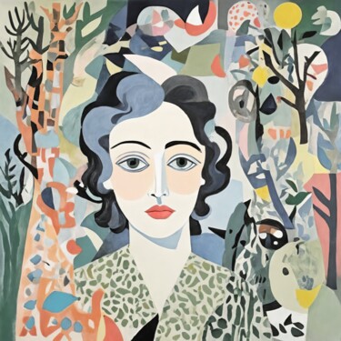 Peinture intitulée "Lady with a Bird an…" par Asel, Œuvre d'art originale, Acrylique Monté sur Châssis en bois