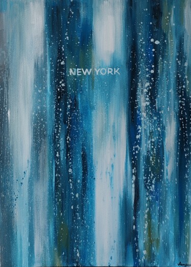 Painting titled "Rainy New York" by Asen Tastenov, Original Artwork, Acrylic Mounted on Wood Stretcher frame