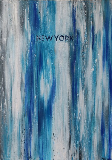 Painting titled "New York in snow" by Asen Tastenov, Original Artwork, Acrylic