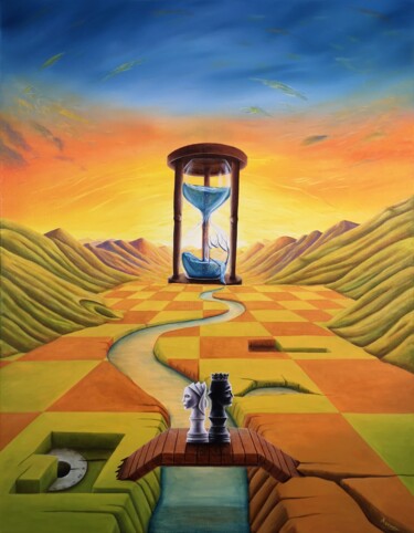 Painting titled "Time No.6" by Asensir, Original Artwork, Acrylic Mounted on Wood Stretcher frame