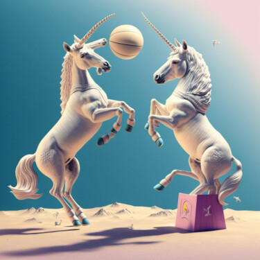 Digitale Kunst mit dem Titel "unicorns playing ba…" von Ashiq Chappangan, Original-Kunstwerk, KI-generiertes Bild