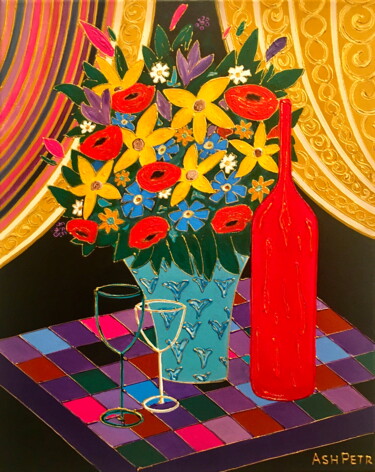 Schilderij getiteld "Holiday bouquet" door Ashot Petrosyan (Ash Petr), Origineel Kunstwerk, Acryl