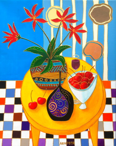 Painting titled "Yellow table" by Ashot Petrosyan (Ash Petr), Original Artwork, Acrylic