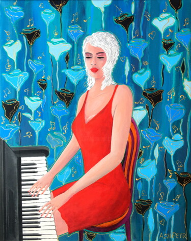 Painting titled "Pianist" by Ashot Petrosyan (Ash Petr), Original Artwork, Acrylic
