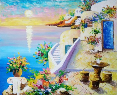 Peinture intitulée "''Romantic Santorin…" par Asia, Œuvre d'art originale, Huile