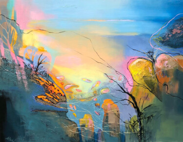 Painting titled "Morning has Broken" by Astrid Dahl, Original Artwork, Oil Mounted on Wood Stretcher frame