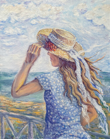 Schilderij getiteld "GIRL WITH THE WIND.…" door Asvano Anastasiia Ivanova, Origineel Kunstwerk, Olie