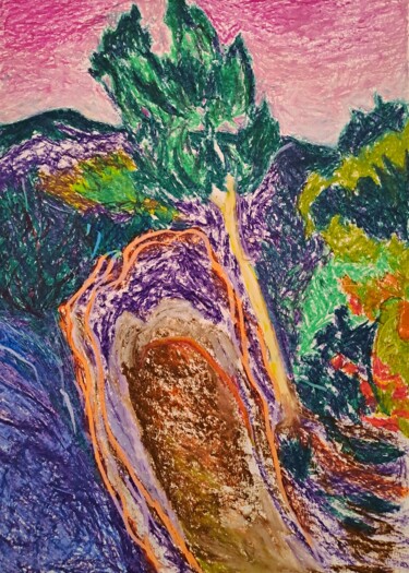 Σχέδιο με τίτλο "Paysage pastel gras…" από Atelier Linea, Αυθεντικά έργα τέχνης, Παστέλ