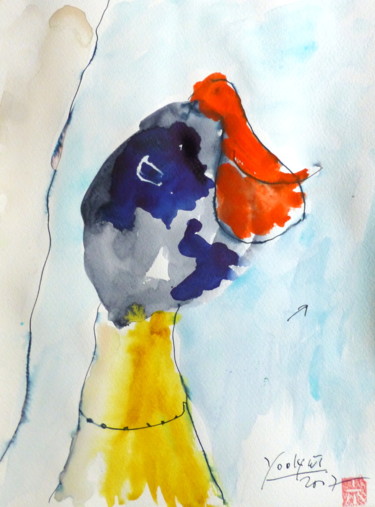 Painting titled "Frau  & Vogel" by Yoolyus, Original Artwork, Watercolor