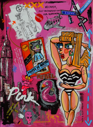 Schilderij getiteld "Barbie Pink" door Patrice Almodovar, Origineel Kunstwerk, Acryl Gemonteerd op Frame voor houten brancard