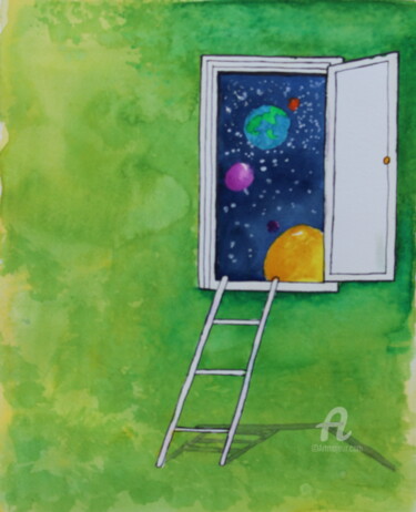 绘画 标题为“Ecapade galactique” 由Corinne Brossier (Atelier de l'imaginaire), 原创艺术品, 水彩