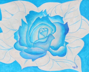 Pintura titulada "Rose bleue" por Corinne Brossier (Atelier de l'imaginaire), Obra de arte original, Acrílico