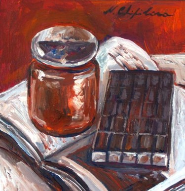 Painting titled "Yaourt et chocolat" by Nathalia Chipilova, Original Artwork, Acrylic