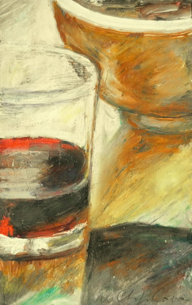 Painting titled "Red wine glass" by Nathalia Chipilova, Original Artwork, Oil