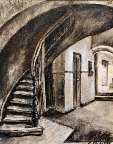 Malerei mit dem Titel "Escalier. Lviv" von Nathalia Chipilova, Original-Kunstwerk, Tinte