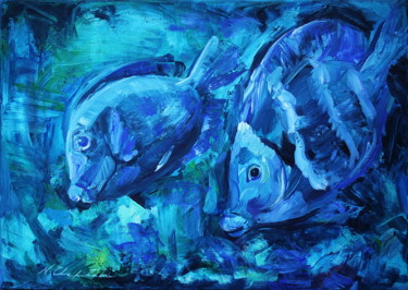Painting titled "Blue fisches" by Nathalia Chipilova, Original Artwork, Acrylic