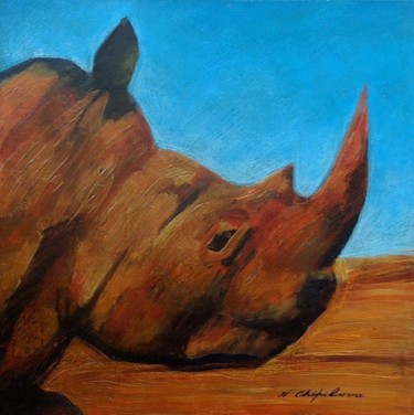 Peinture intitulée "Rhinoceros" par Nathalia Chipilova, Œuvre d'art originale, Huile