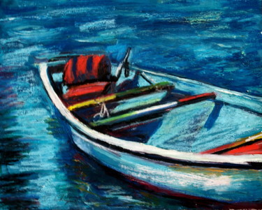 Peinture intitulée "Barque de pêche" par Nathalia Chipilova, Œuvre d'art originale, Huile