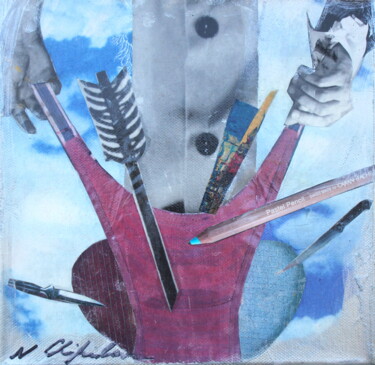 Κολάζ με τίτλο "Amour 1" από Nathalia Chipilova, Αυθεντικά έργα τέχνης, Ακρυλικό Τοποθετήθηκε στο Ξύλινο φορείο σκελετό