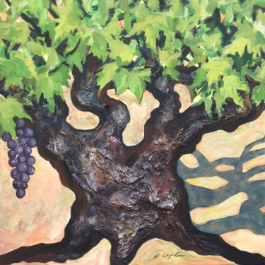 Painting titled "Pied de vigne" by Nathalia Chipilova, Original Artwork, Acrylic Mounted on Wood Stretcher frame