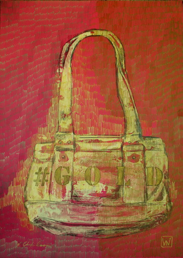 图画 标题为“Bag Guess Gold 1” 由Nathalia Chipilova, 原创艺术品, 标记