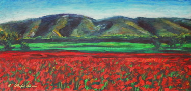 Painting titled "Champ de coquelicot…" by Nathalia Chipilova, Original Artwork, Acrylic