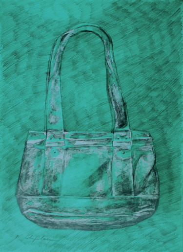 Drawing titled "Sac Guess fond bleu…" by Nathalia Chipilova, Original Artwork, Acrylic