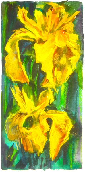 Malerei mit dem Titel "Iris Jaunes" von Nathalia Chipilova, Original-Kunstwerk, Aquarell