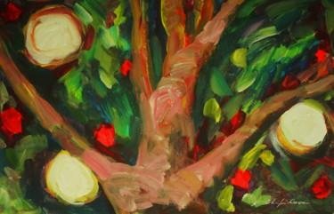 Painting titled "Night  Light Tree" by Nathalia Chipilova, Original Artwork, Acrylic