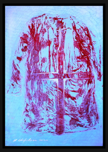 Painting titled "Blue Red Holy Tonic" by Nathalia Chipilova, Original Artwork, Acrylic