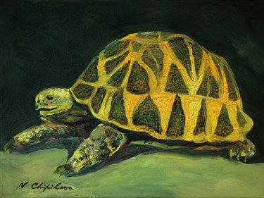 Painting titled "Tortue d'Hermann" by Nathalia Chipilova, Original Artwork, Acrylic