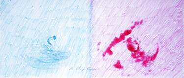 Drawing titled "Blue Red Petals 4.…" by Nathalia Chipilova, Original Artwork, Ballpoint pen