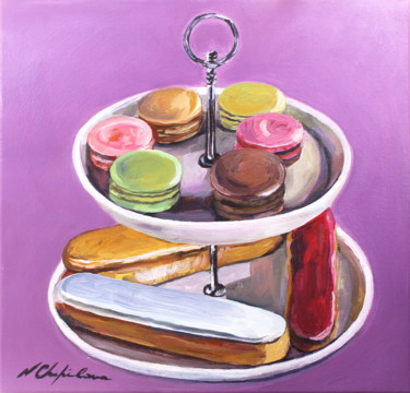 「Macarons et Eclairs」というタイトルの絵画 Nathalia Chipilovaによって, オリジナルのアートワーク, アクリル