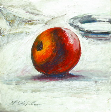 Painting titled "Pomme rouge sur la…" by Nathalia Chipilova, Original Artwork, Acrylic