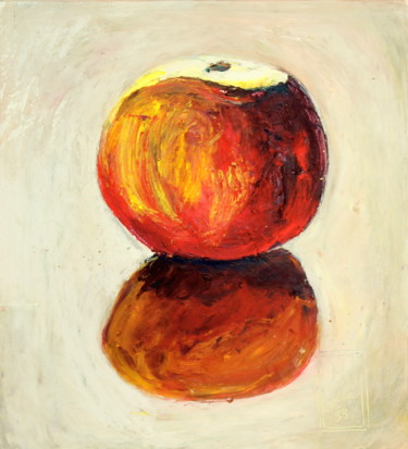 Painting titled "Pomme rouge sur fon…" by Nathalia Chipilova, Original Artwork, Acrylic
