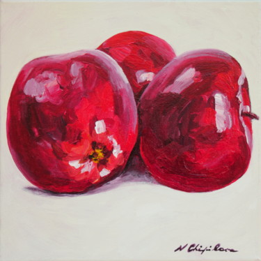 Painting titled "Trois Pommes Rouges" by Nathalia Chipilova, Original Artwork, Acrylic
