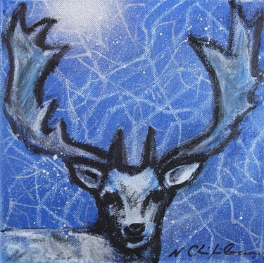 Painting titled "Tête de Cerf 1" by Nathalia Chipilova, Original Artwork, Acrylic