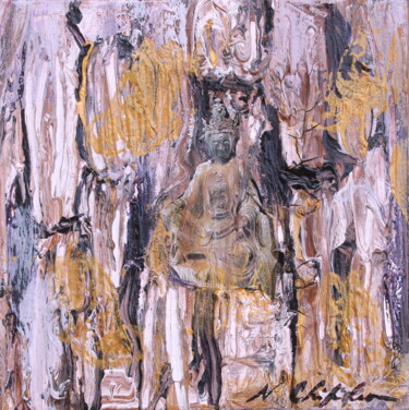 Ζωγραφική με τίτλο "Budda Totem" από Nathalia Chipilova, Αυθεντικά έργα τέχνης, Κολάζ Τοποθετήθηκε στο Ξύλινο φορείο σκελετό
