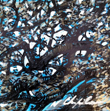 Schilderij getiteld "Blue Cerulean Tree 2" door Nathalia Chipilova, Origineel Kunstwerk, Acryl