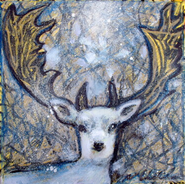 Painting titled "Tête de Cerf 4" by Nathalia Chipilova, Original Artwork, Acrylic