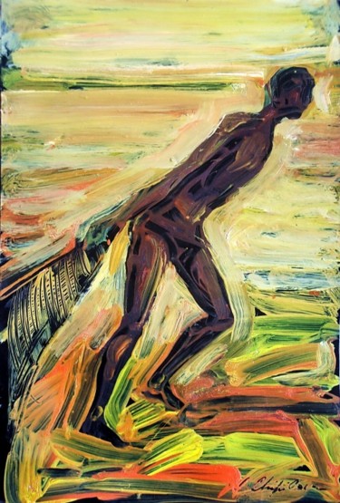 Painting titled "Pecheur africain" by Nathalia Chipilova, Original Artwork, Oil