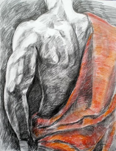 Drawing titled "L'intemporel homme…" by Nathalia Chipilova, Original Artwork, Graphite