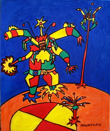 Malerei mit dem Titel "Robot arlequin" von Nathalia Chipilova, Original-Kunstwerk, Acryl