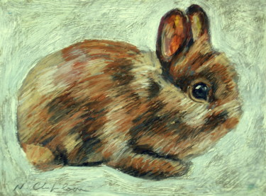 Painting titled "Lapin brun 1" by Nathalia Chipilova, Original Artwork, Acrylic