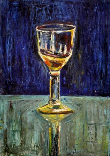 Painting titled "Verre de vin blanc" by Nathalia Chipilova, Original Artwork, Oil